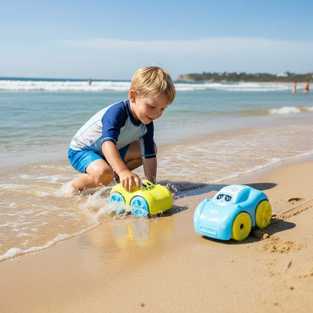 Amphibious toy car on beach