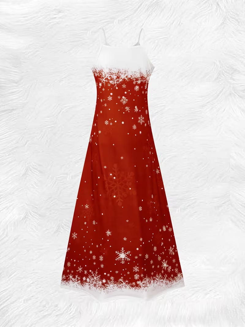 ❤️❄️ Rooi & Wit Sneeuvlokkie Spaghetti-band Rok – Jou Must-Have Kersfees Rok van die Seisoen!