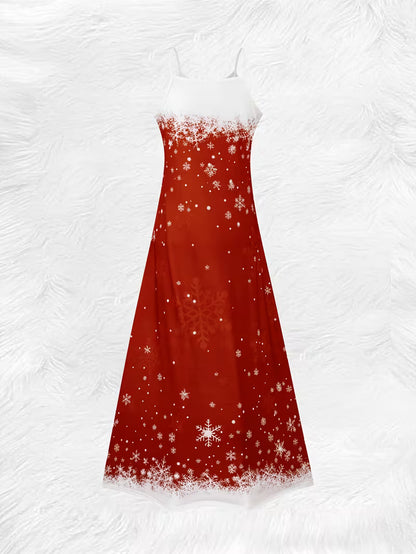 ❤️❄️ Rooi & Wit Sneeuvlokkie Spaghetti-band Rok – Jou Must-Have Kersfees Rok van die Seisoen!