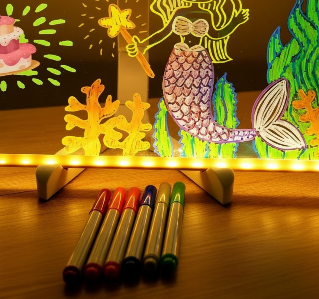 Close-up of colorful LED writing