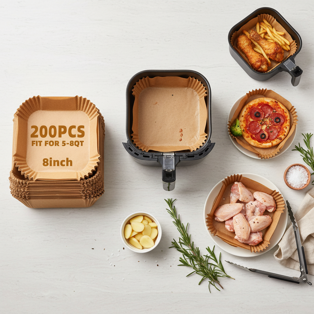 Liners with air fryer and food