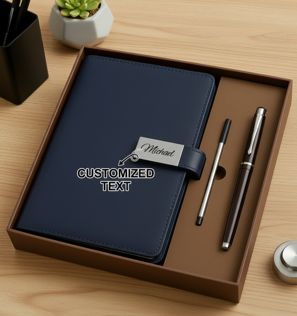 Navy blue leather journal set