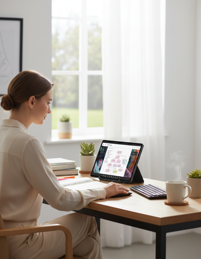 Person using tablet at desk