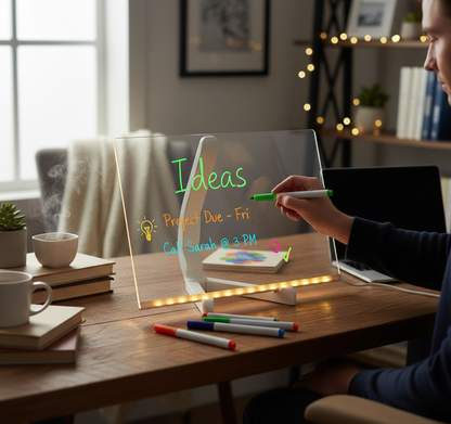 Person writing on LED board