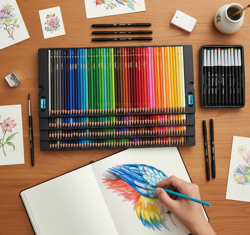 Set with finished art pieces