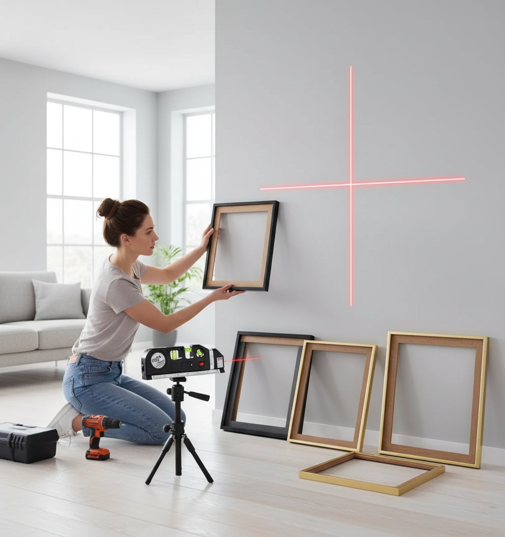 Using laser level to hang frames